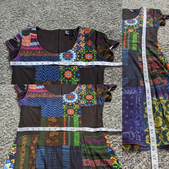 Desigual colorful patchwork pattern short sleeve dress L - Picture 9 of 9